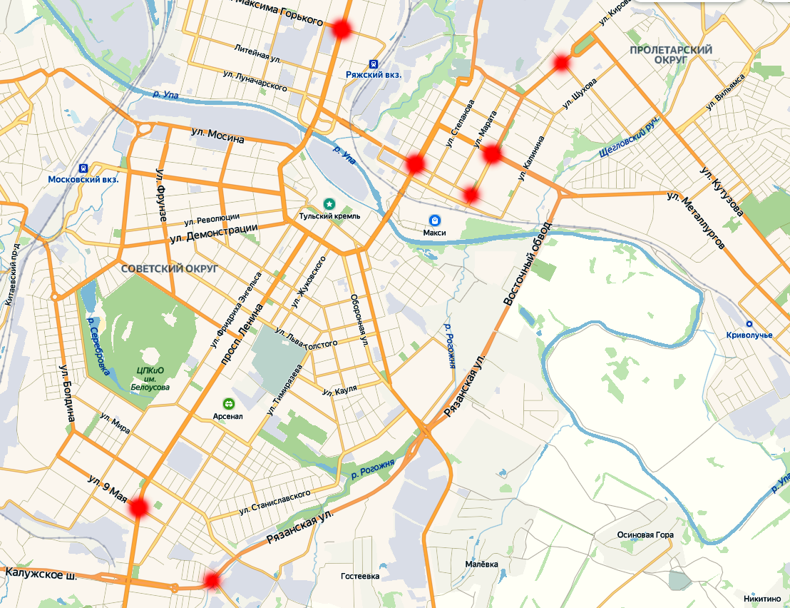 Карта тулы с магазинами и улицами